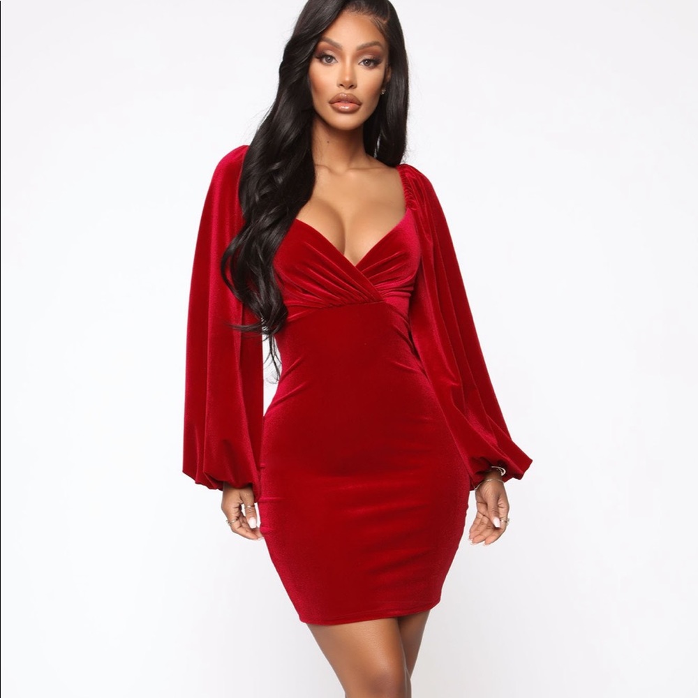 Red velvet mini dress